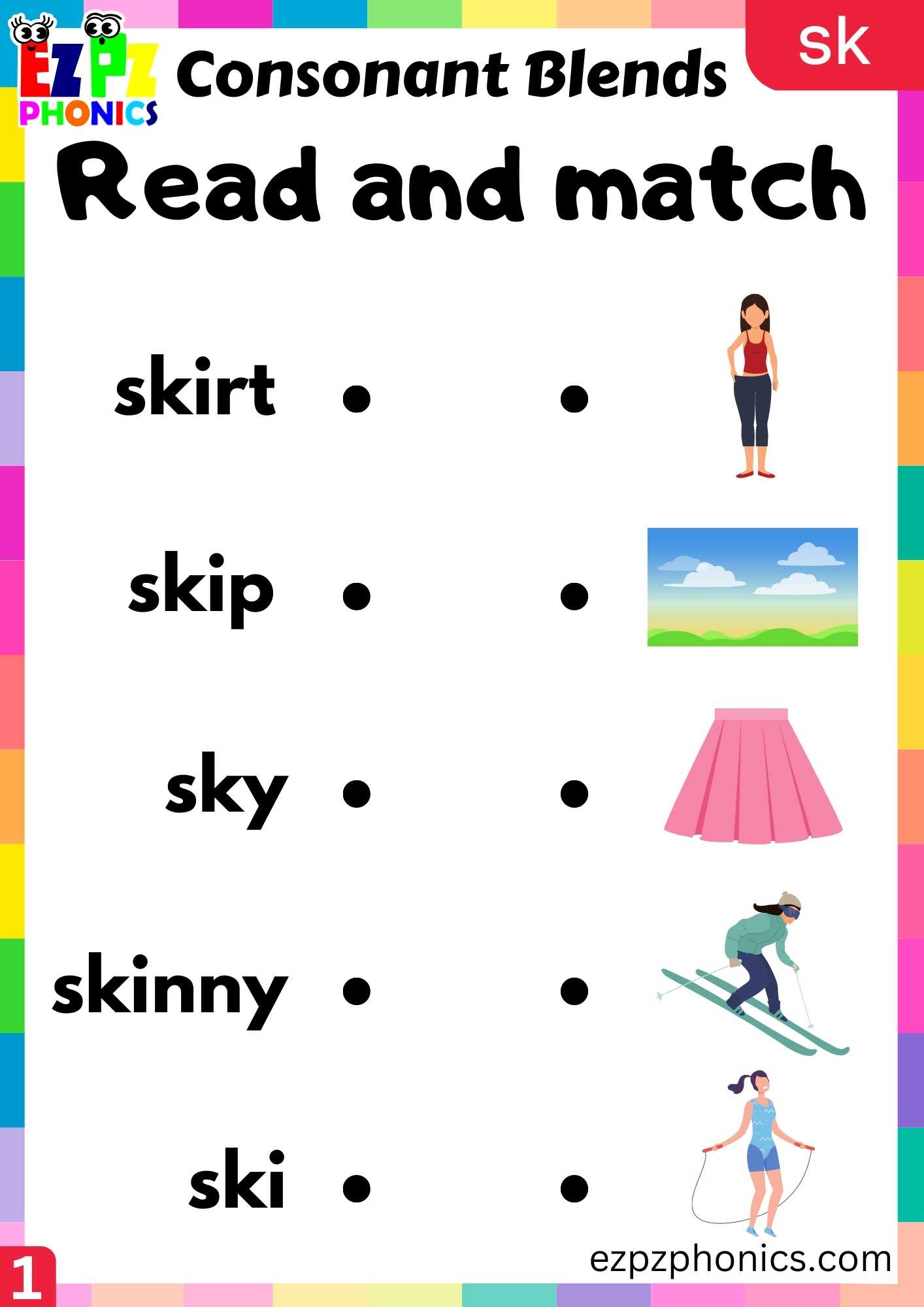 Group1 SK Words Read And Match Phonics Consonant Blends Worksheet